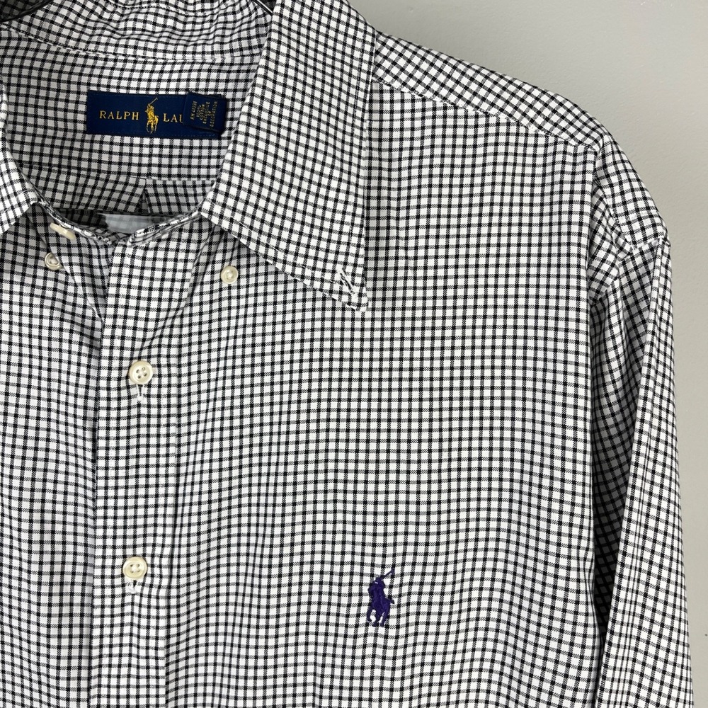 Polo Ralph‎ Lauren Plaid Dress Shirt Mens 18 2XL Black White Plaid Button Down
